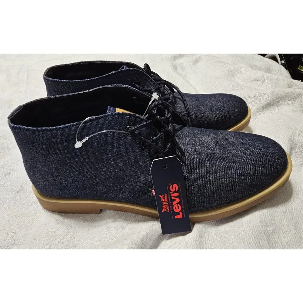 Levi's Men's Denim Chukka Boots Blue Dark Wash Desert Shoes Tan Sole Size 9 NWT